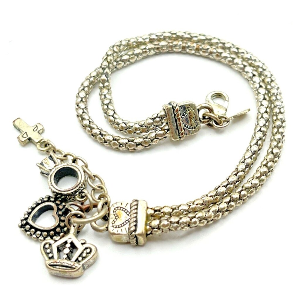 Vintage Y2K Multi-Charm Designs Silver Tone Bracelet w/Heart & Crown Classic
